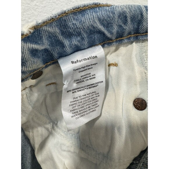 Reformation Jeans Cynthia High Rise Straight Cropped Jeans Sz 23x27 - Picture 7 of 9